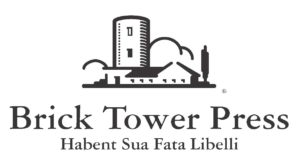 Logo for Booktower press, a brick building behind a house