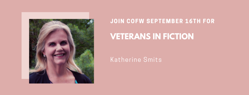 Katherine Smits is a white woman with blond hair below her shoulders. This image is for the Veterans in Fiction program she leads on 9/16/23