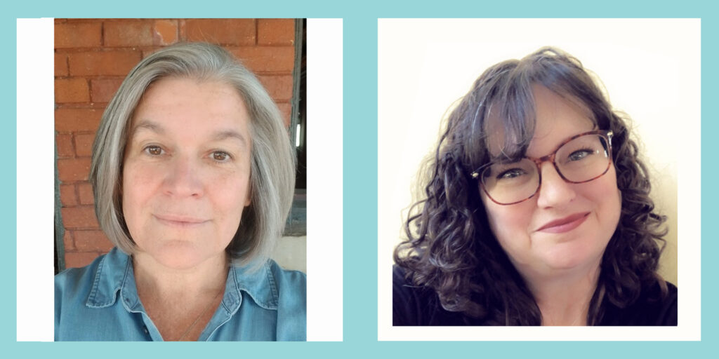 Two women side by side headshots. On the left, Shelly Redling is a white woman with shoulder-length straight brown hair. On the right, Tobi Doyle is a white woman wearing glasses, with long, wavy brown hair.